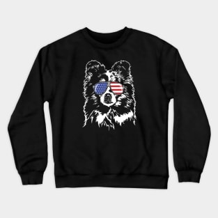 Funny Proud Shetland Sheepdog Sheltie American Flag sunglasses Crewneck Sweatshirt